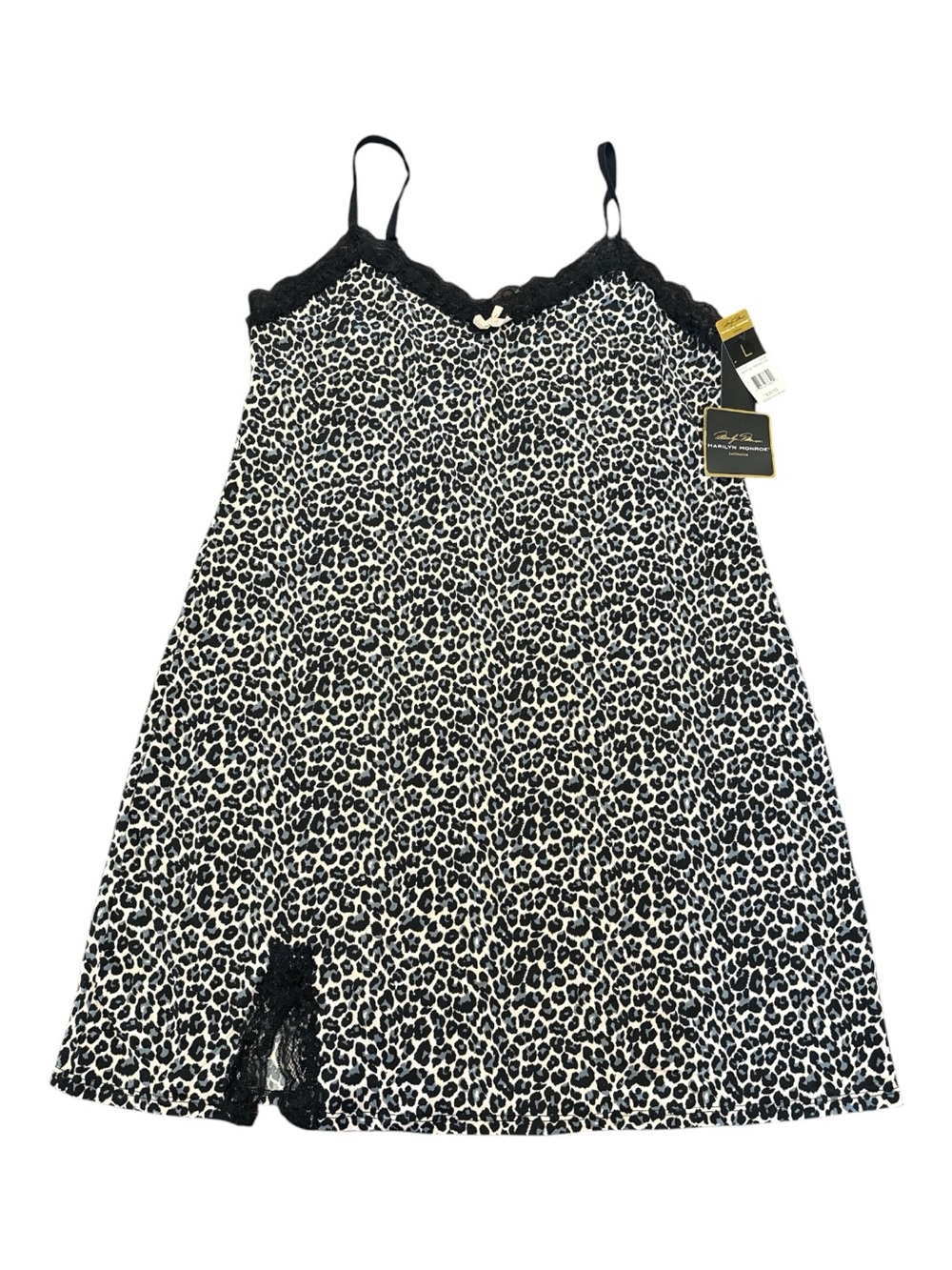 Marilyn Monroe Black, Pink and Gray Leopard Lace-Trim Chemise
